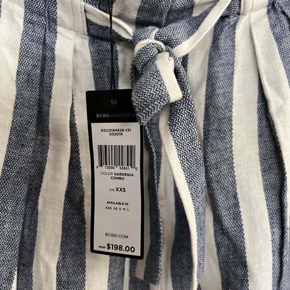 BNWT BCBGMAXAZRIA Paperbag-Waist Wide-Leg Striped Pants (XXS) POCKETS - Picture 7 of 9